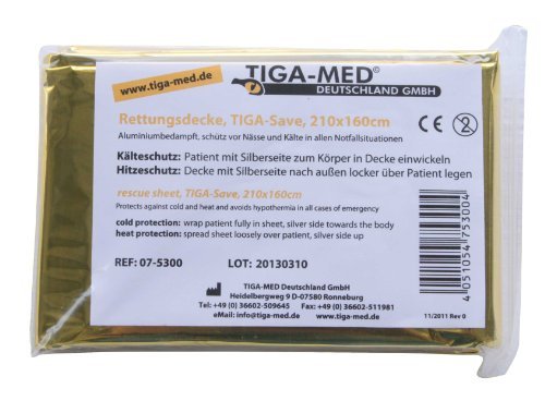 Tiga-Med Couverture de survie pour premiers secours Or/argent 210 x 160 cm