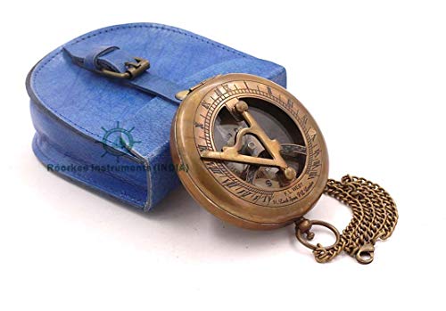 Roorkee Instruments India Cadran Solaire Boussole avec étui en Cuir Cadeau pour Lui Mari Accessoires Steampunk Horloge Solaire